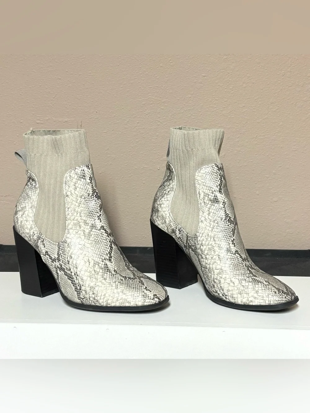 Neutral Snake-Print Sock Bootie - Women's Fashion Ankle Boots
